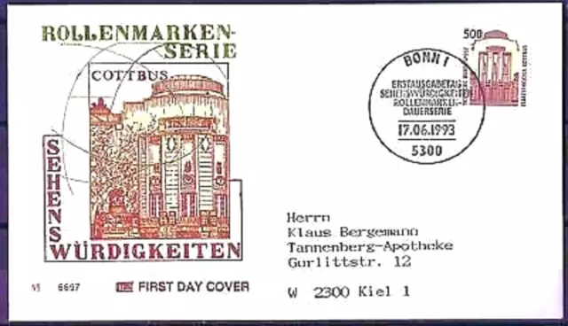 BRD 1993: Cottbus! SWK-FDC Nr. 1679 mit Bonner Sonderstempel! Gelaufen! 23-11