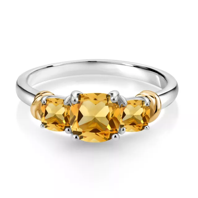 925 STERLING SILVER and 10K Yellow Gold Citrine 3 Stone Engagement Ring ...