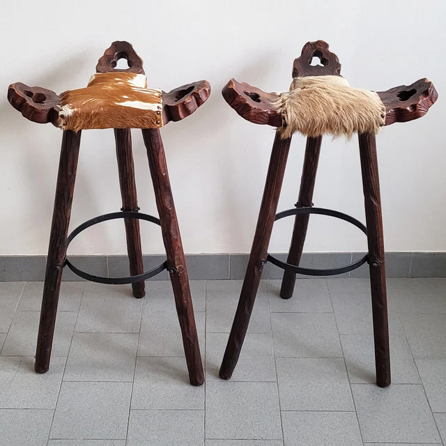 Par De BAR Español Vintage Brutalistes 1970 Roble Piel 70S 1970S