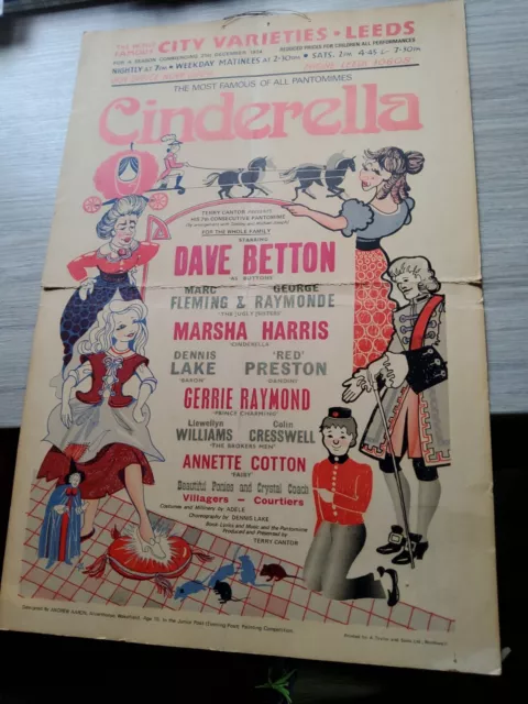 Pantomime Theatre Poster 1974,Leeds City Varieties,Dave Button,Colin Cresswell