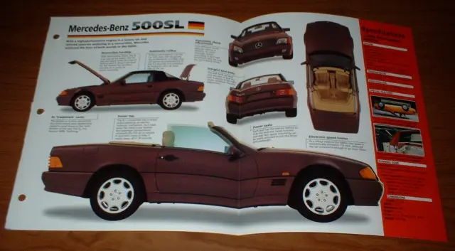 ★★1989 Mercedes 500Sl Spec Sheet Brochure Poster Print Photo 500 Sl 89 90 91-99★