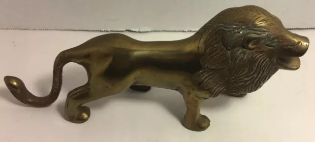 Vintage Solid Brass Lion, 7” Long 3.5” Tall. Weight 13.25 Oz. 2