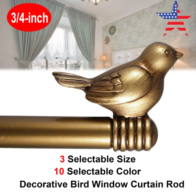 3/4-inch Cute Decorative Bird Adjustable Window Treatment Curtain Single Rod Set