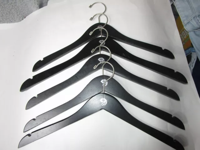 (5) Mountain Hardwear Black Wooden Wood Hangers Lot Jacket Coat