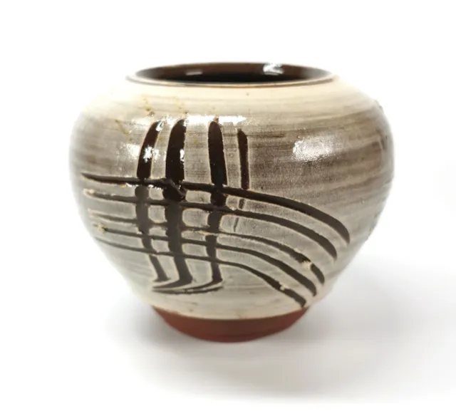 Studio Pottery Red Clay Vase Shino Glazed Sgraffito Incised Decoration Signed