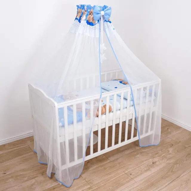 Cortina de dosel/tul de gasa 370x175 cm + soporte abrazadera de metal cuna para bebé cama azul