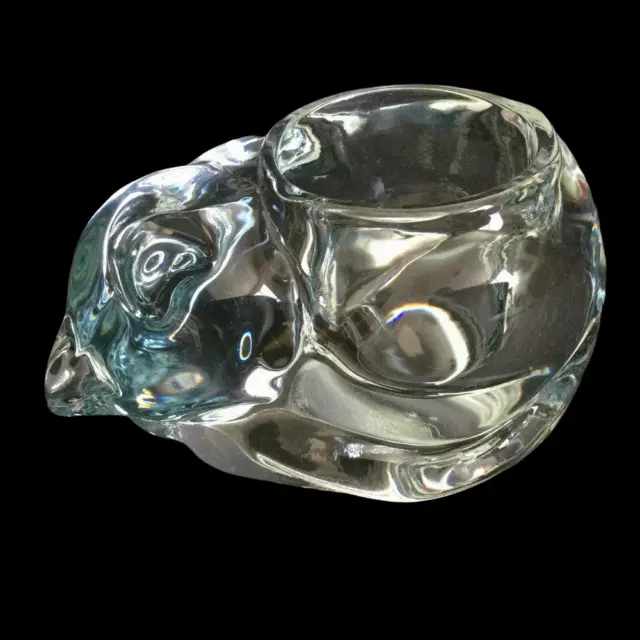 Vintage Crystal Glass Sleeping Cat Votive Candle Holder Trinket Dish Paperweight