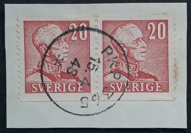 1948 Sweden pair of 20 ore red King Gustaf V stamps PKP 365 cancel