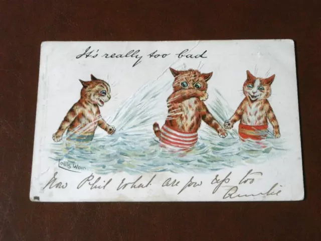 ORIGINAL  LOUIS WAIN SIGNED ANTHROPOMORPHIC TUCK CAT POSTCARD - TOO BAD, No. 956