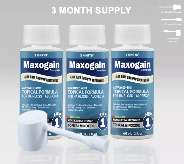 Mens 4in1 Minoxidil 5% Maxogain Topical Advanced 3x60 Aug2025 Buy2 Free Shipping