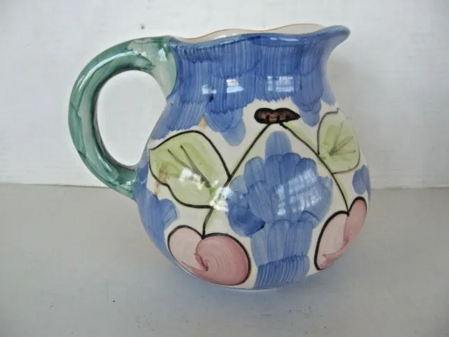 Vintage China Guyroc Pitcher Hand Painted Grapes And Green Handle 6 1/2"