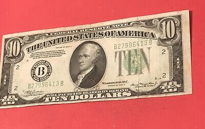 1934-A $10 Ten Dollar  Bill Green Seal,  NEW YORK Federal Reserve Note