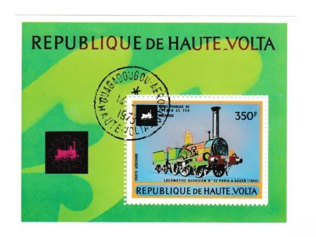 Haute Volta Lot 9 timbres + 2 blocs les trains Poste Aérienne - Interpol 1923-73