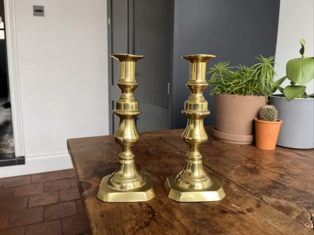 Pair Brass Candle Stick  Vintage Antique 22cm Tall Victorian - Holders