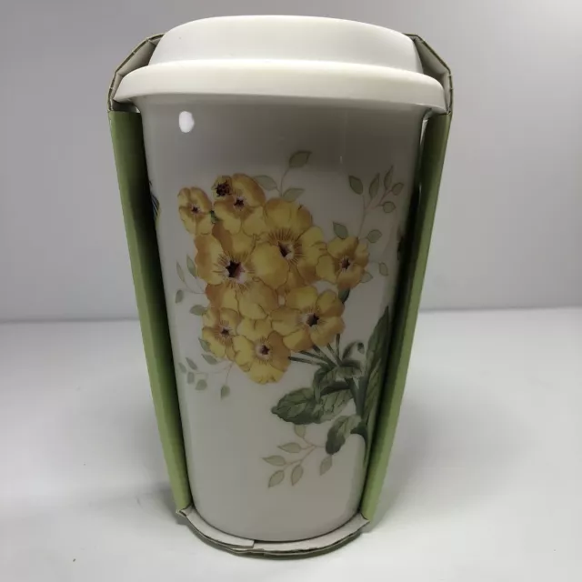 New Lenox Ceramic Thermal Travel Mug Butterfly Meadow Tumbler 10oz Silicone Lid 2