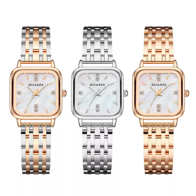 Women's Charm Square Rhinestone Dial Quartz Dress Wrist Watch Stainless Steel