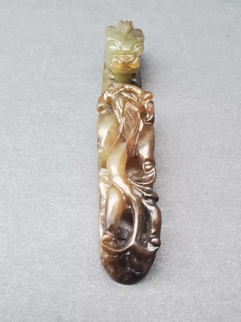 Vintage C20th Chinese Nephrite Jade Carved Dragon Belt Hook 4.75" Long #2 2