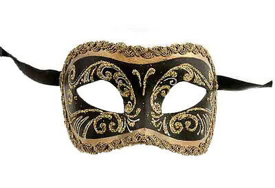 Mask from Venice Wolf Colombine Black Golden Authentic Paper Mache 205