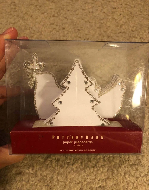 NEW Box Pottery Barn Set 12 Dove & Christmas Tree Place Card Name Tag Holders