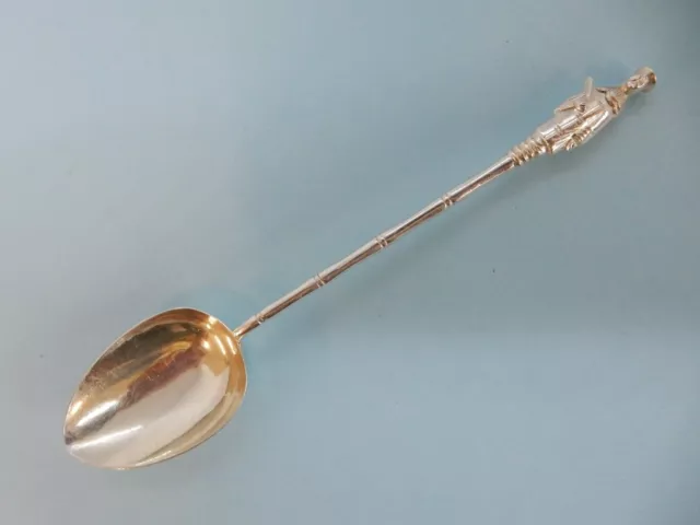 CHINESE Figural SILVER Teaspoon. Luen Wo, Canton/ Shanghai c1900. Banboo Handle