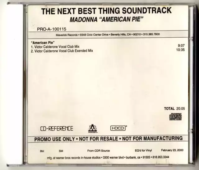 Madonna American Pie HDCD In-House Promo Reference Cd USA 2000 Warner Bros.