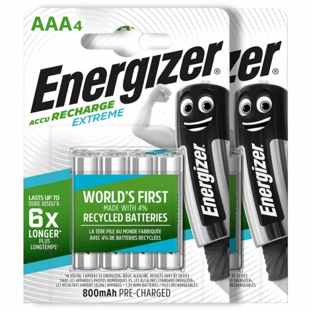 Energizer Recarga Extreme AAA Tamaño Baterías HR03 800mAh 1.2V Embalaje de Venta