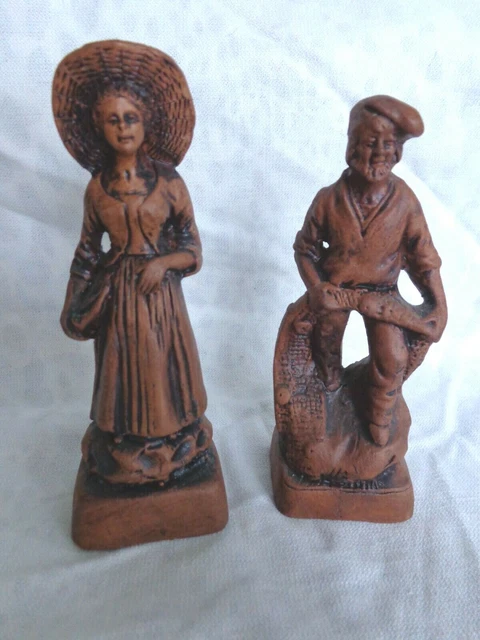 Ancienne Paire Terre Cuite Bord De Mer Santon Signe Francis Lascour Collection