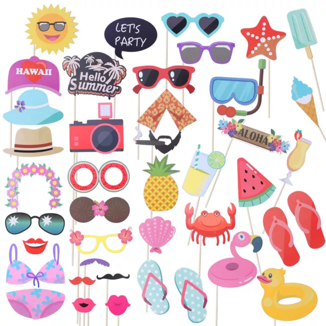 42 Pcs Hawaiian Party Photo Kit Props Lovely Design Paper Suite