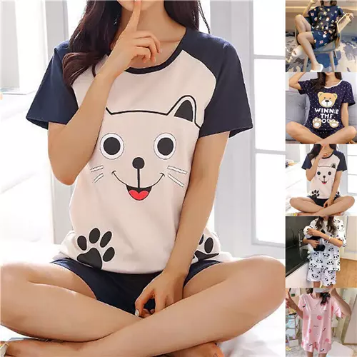 Summer Womens Shorts Pyjamas Set Ladies Lounge Wear Suit Cartoon Pjs Nightwear