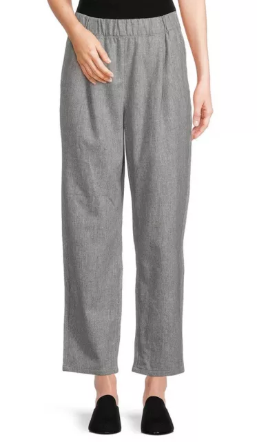 Eileen Fisher Tapered Ankle Pants 100% Wool Soft Flannel Moon Gray Size L