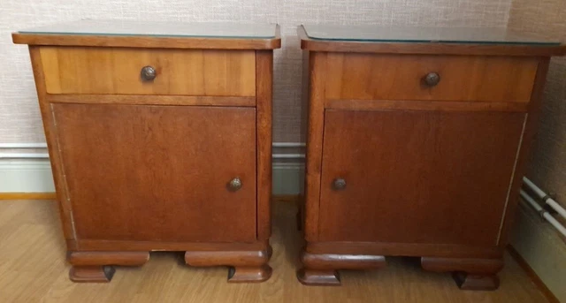 french art deco vintage 30s nightstands bedside tables marble wood