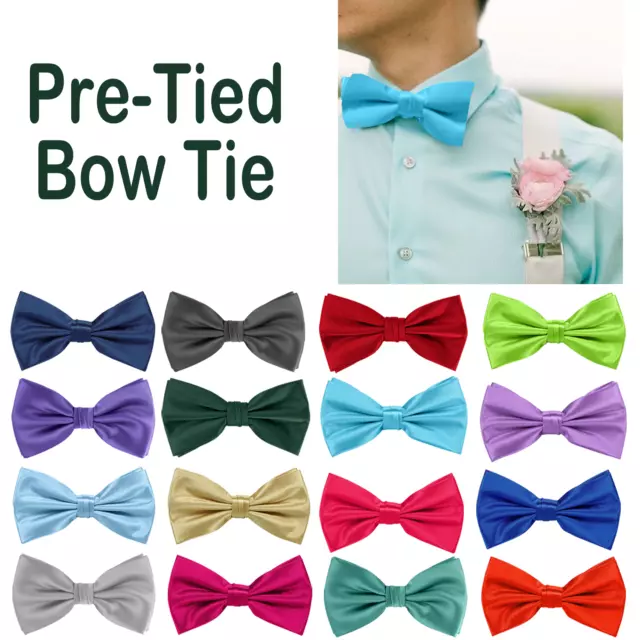 Mens Bow Tie Neck Adjustable Satin Plain Dickie Fancy Dress Wedding New Year