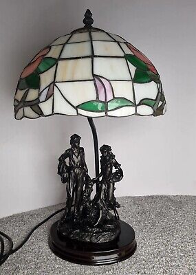 Lampada stile Tiffany vetro colorato tonalità floreale art nouveau scultura alta 18,5