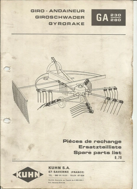 KUHN GA - 1971 / Catalogue Pieces Rechange - Spare Parts ...