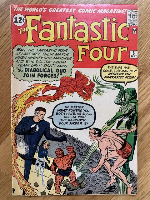 FANTASTIC FOUR #6, NOV 1962, 2nd SUB-MARINER DOCTOR DOOM MARVEL VILLAIN TEAM-UP 
