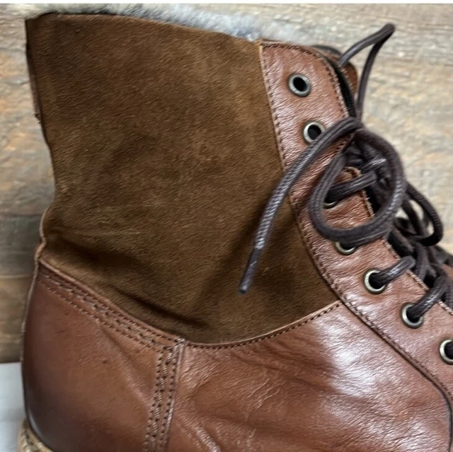 BRUNO MAGLI MENS Cecilio Leather Suede Faux Fur Lace Up Ankle Boots 13