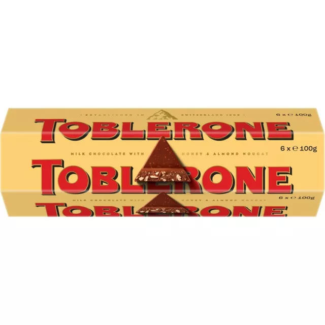 Toblerone Swiss Milk Chocolate - 6x100g Pack Premium Ingredients & Iconic Design