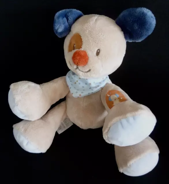 W7. DOUDOU PELUCHE NATTOU CHIEN JIM beige bandana bleu orange 21cm assis E.NEUF*