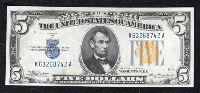 Fr 2307 1934-A $5 “North Africa” Silver Certificate Note About Uncirculated