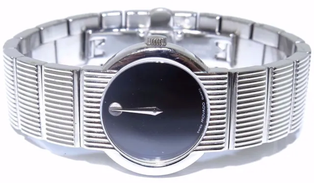 Movado Ladies Black Dial Stainless Steel Swiss Quartz Watch 4240437