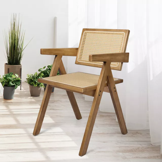 Levede 1x Dining Chair Solid Wood Rattan Armchair Wicker Accent Lounge Chairs