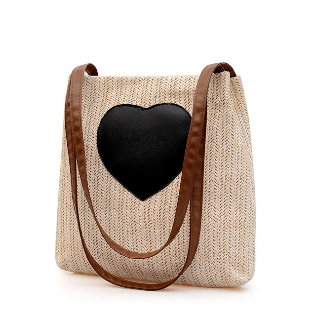 Summer Love Straw Woven Handbags Women Knitted Bucket Shoulder Bag (Beige) Hot 9