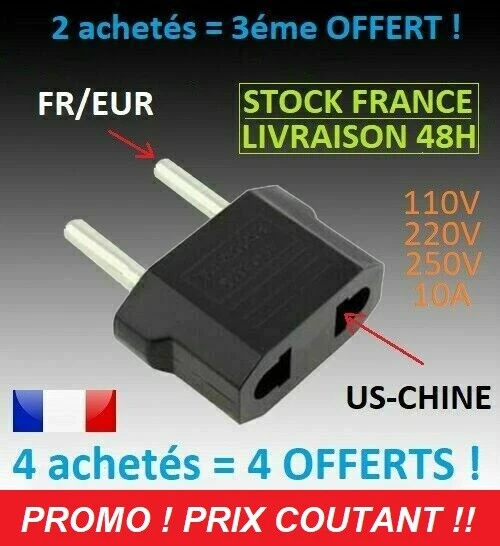 OcioDual Adaptateur Prise France EU Europe vers US USA