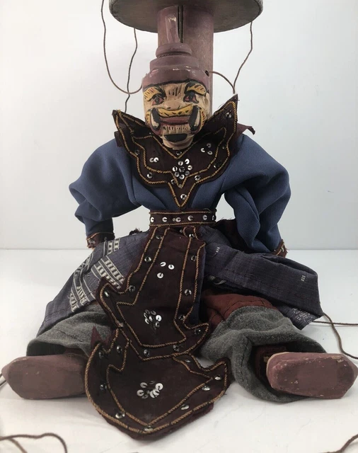 Antique Burmese Hand Carved Wooden Marionette String Puppet - Rare