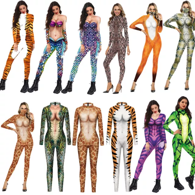 Cosplay Animals Snake Fox Lion Tiger Leopard Jumpsuit Halloween Party Costumes