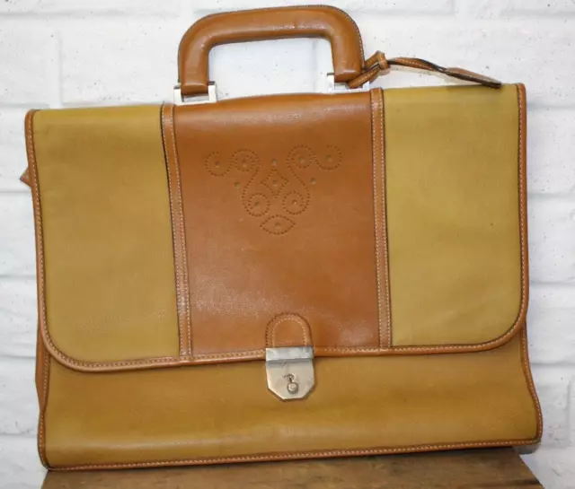 VTG Goldpfeil West Germany 2 tone Leather Portfolio Brief Case 12x16