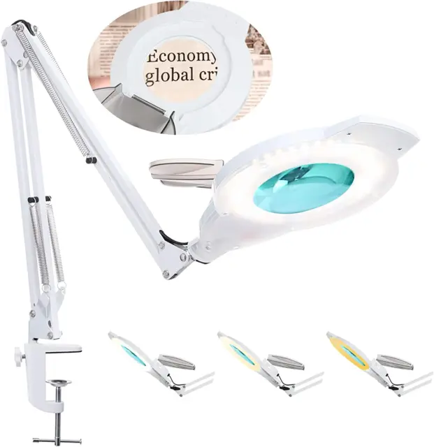 LED Magnifying Lamp with Clamp,  3 Color Modes and 2,200 Lumens Stepless Dimmabl