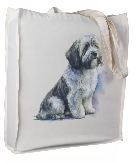 Tibetan Terrier Dog Cotton Reusable Tote Bag with Gusset & Long Handles