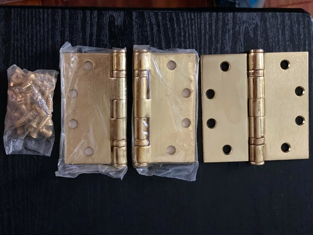 4-1/2" Ball Bearing Brass Plated Door Hinges - Sold By Box of 3 hinges