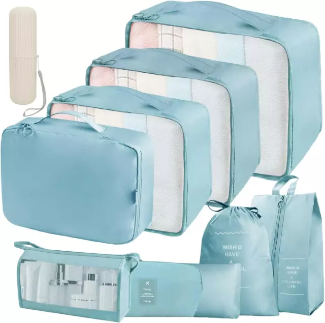 10 Set Packing Cubes for Travel, Lightweight Luggage Suitcase Organizer with Sho